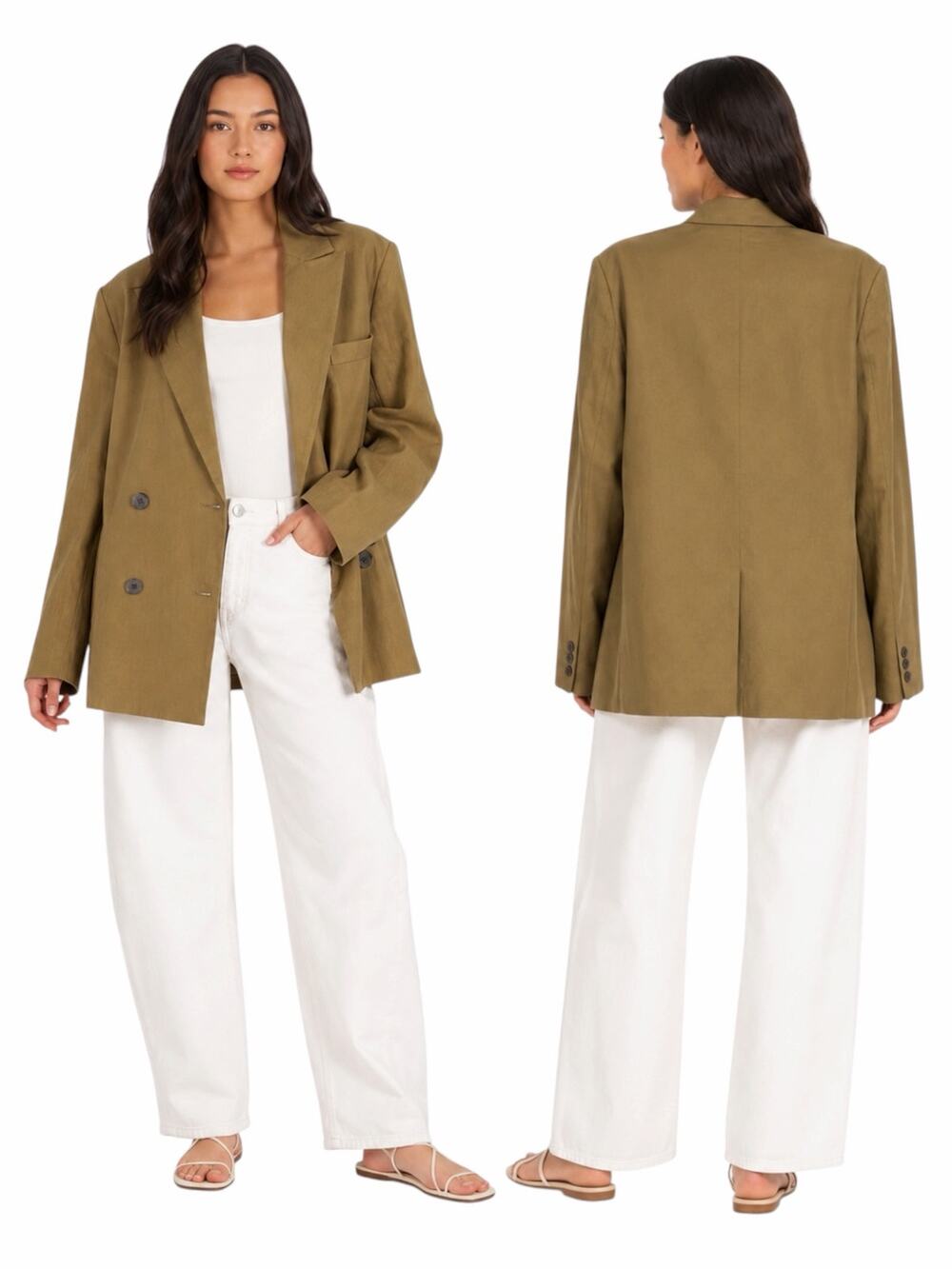 Jenni Kayne Keaton Linen Blend Double Breasted Blazer Khaki Size 4